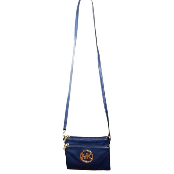 Michael Kors Fulton Cadet Blue Leather Crossbody Bag Authenticated - Picture 2 of 15